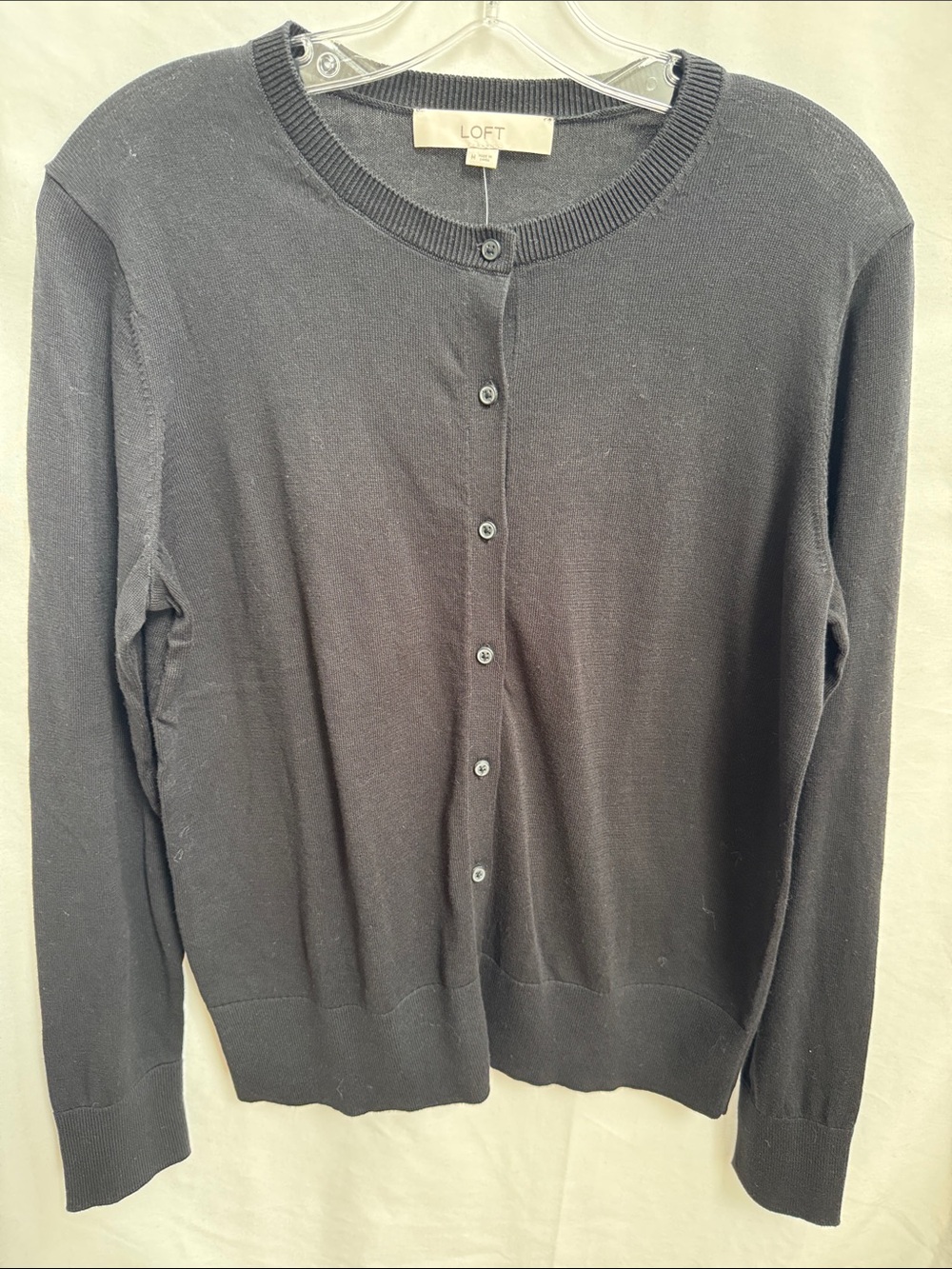 LOFT Black Button-Front Crewneck Cardigan